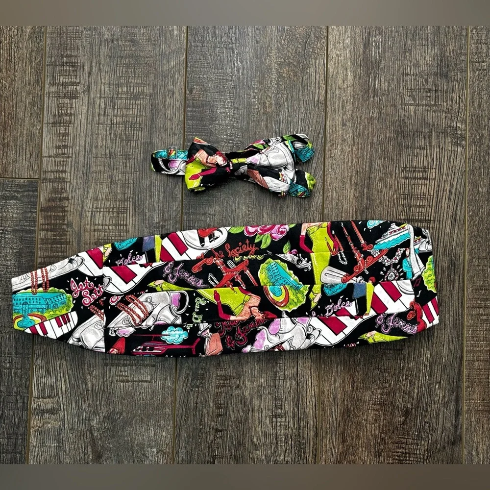 Nicole Miller Cummerbund & Bow Tie Set Vintage High Society Rich & Famous Dolcé
